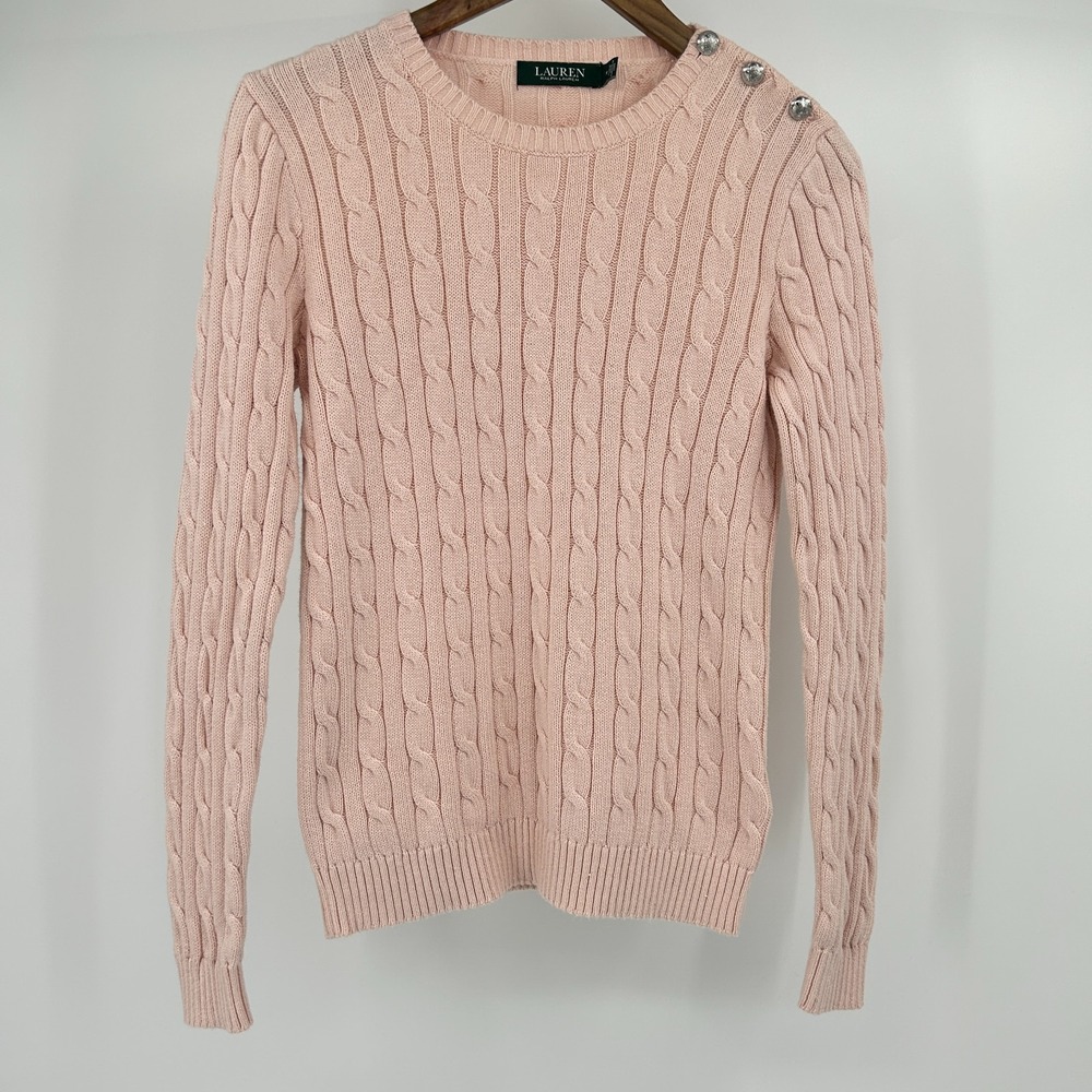 Lauren Ralph Lauren Old Money Cable Knit Sweater Womens M Preppy Cotton Soft